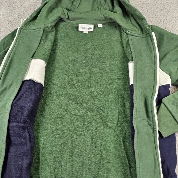 Lacoste Sport Hoodie Mens Medium Green White Navy Full Zip Sweatshirt Jacket - Picture 6 of 10